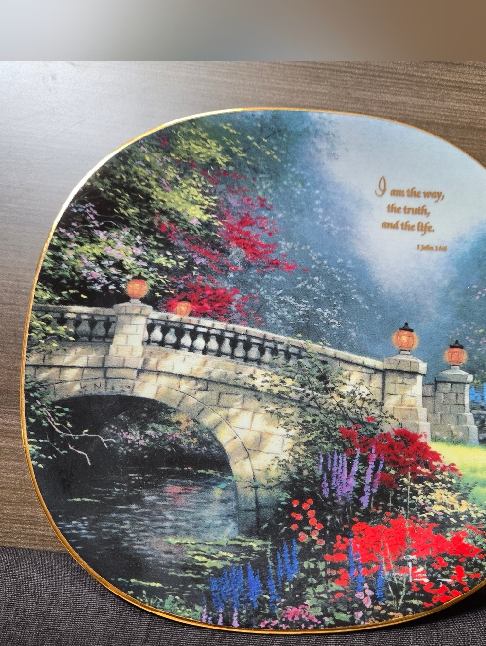 Thomas Kinkade Floral Bridge Dinner Plate - HEAVEN ON EARTH #2792A